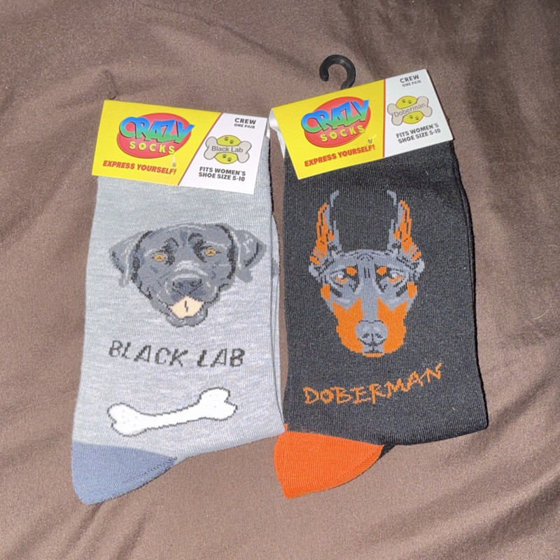 Crazy Socks 2 Pairs Women’s Crew Graphic Dog Novelty Socks, Fits Shoe 5-10