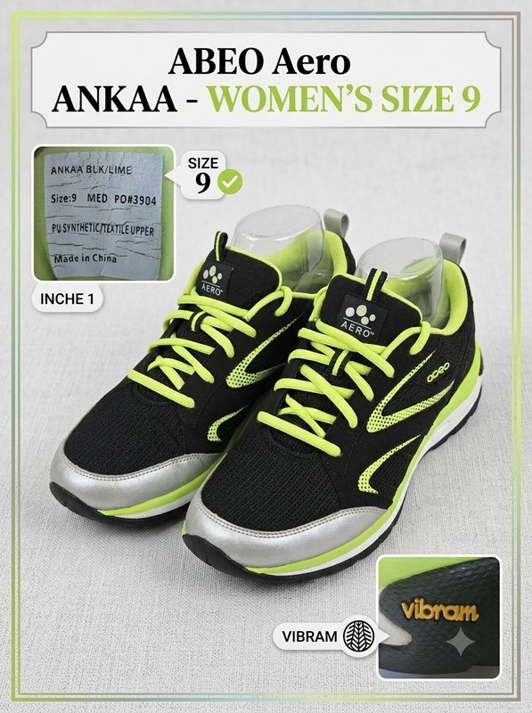 ABEO Aero Ankaa Black Lime Silver Lace-Up Low Top Cushioned Sneakers