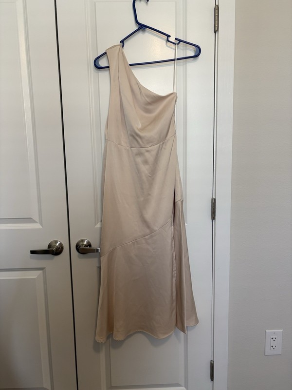 Sam Edelman Satin One-Shoulder Bridesmaid Dress, Beige Sleeveless Polyester 0