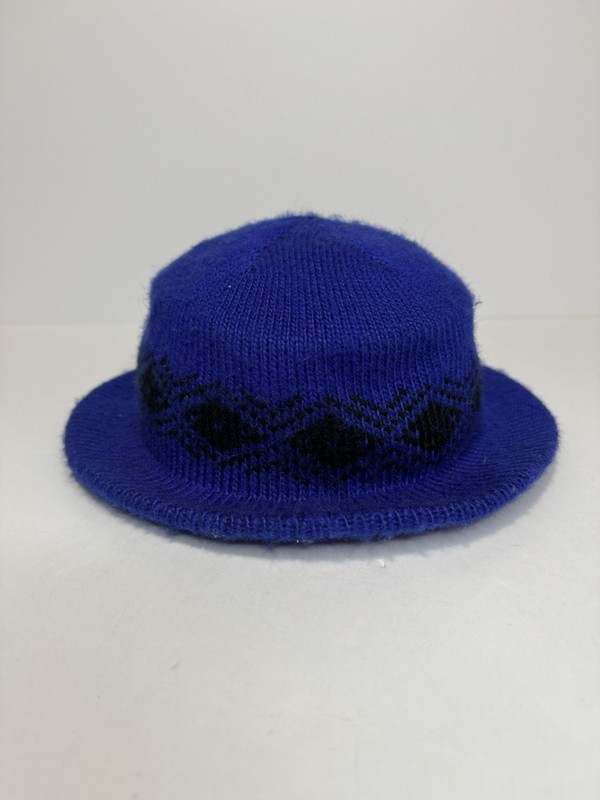 Vintage USA Made Blue Knit Brim Hat Union Label Spot Clean Only