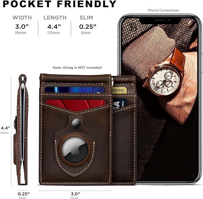 SERMAN BRANDS Rogue AirTag RFID Blocking Leather Money Clip Bifold Wallet Brown gallery