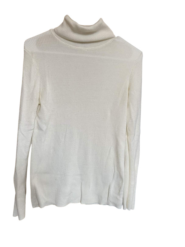 Uniqlo Sweater Womens Large Cream Ivory 100% Merino Wool Turtleneck Ribbed Sheer