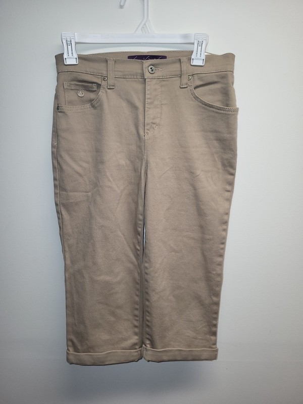 Gloria Vanderbilt Amanda Capri Women Size 4P Khaki Beige Cuffed Stretch Pants