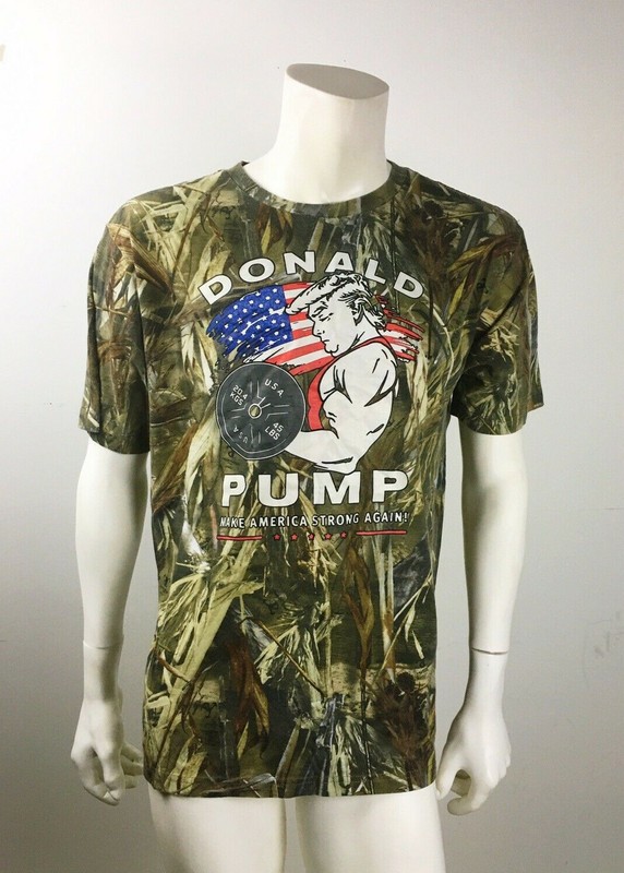 Red Head Donald Pump Make America Strong Again Camouflage T-Shirt Size L