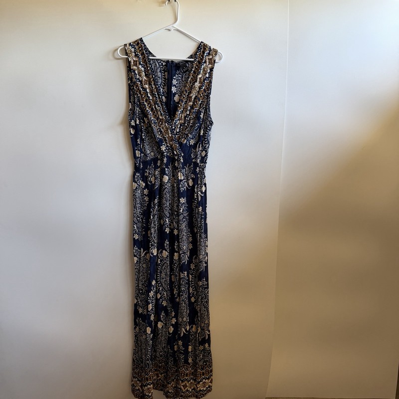 MSK Woman Blue and Tan Boho Multicolored Sleeveless Maxi Pantsuit XL