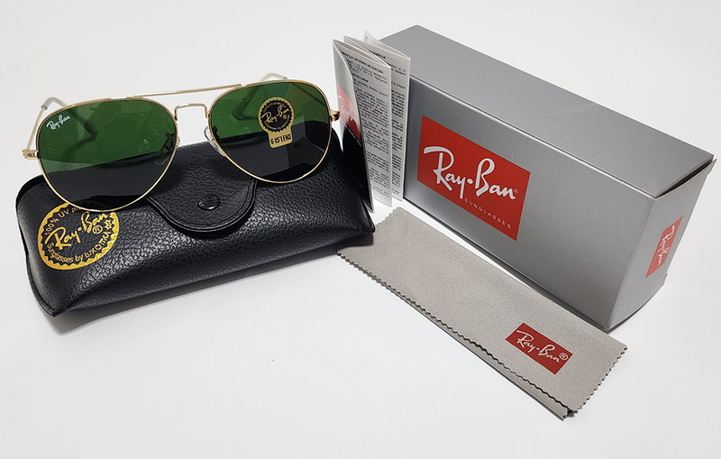 Ray-Ban RB3025 Aviator Sunglasses Gold Frame Green Glass Lens 58mm USA Shipping gallery