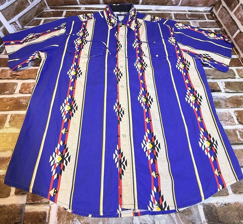 Vintage Wrangler Western Navajo Pearl Snap Button Down Size XL 100% Cotton gallery