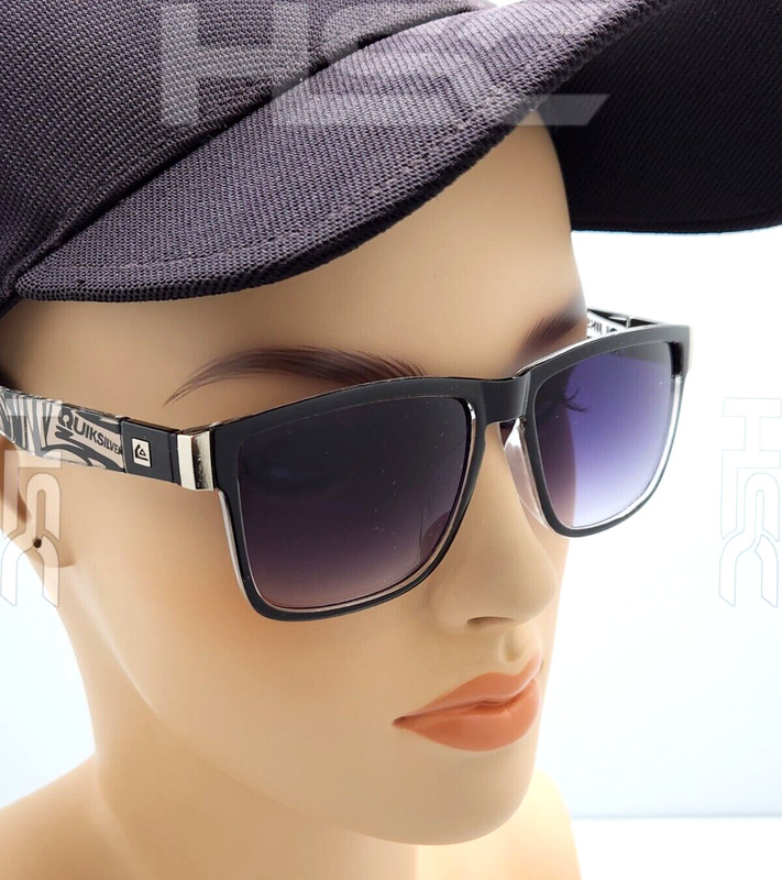 Quicksilver Sports Square Sunglasses Black Clear Logo Frame Smoke Fade Lens NEW gallery