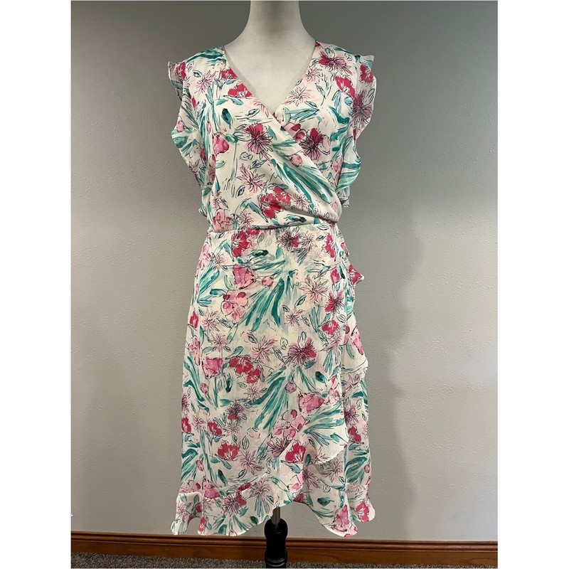 Floral V-Neck fake wrap Ruffle Mini Dress size medium