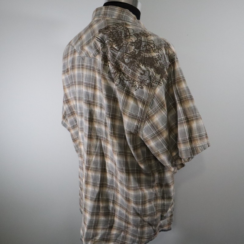Route Sixty Six Shirt Mens XL Western Cowboy Rodeo Pearl Snap Plaid Short Sleeve gallery