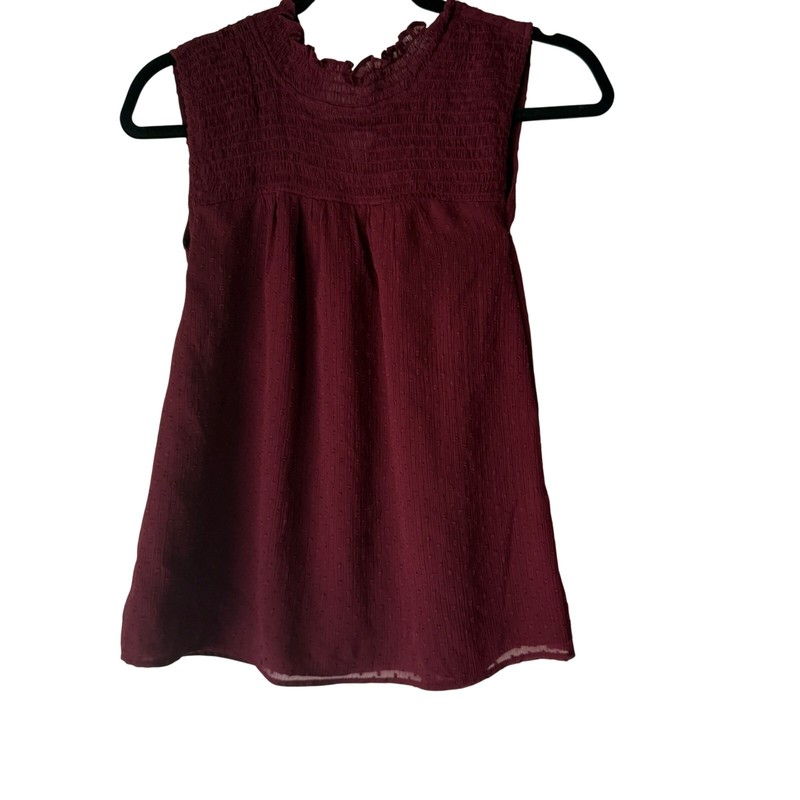 LOFT Burgundy Smocked Neck Swiss Dot Blouse Top Medium Interview Outfit Women