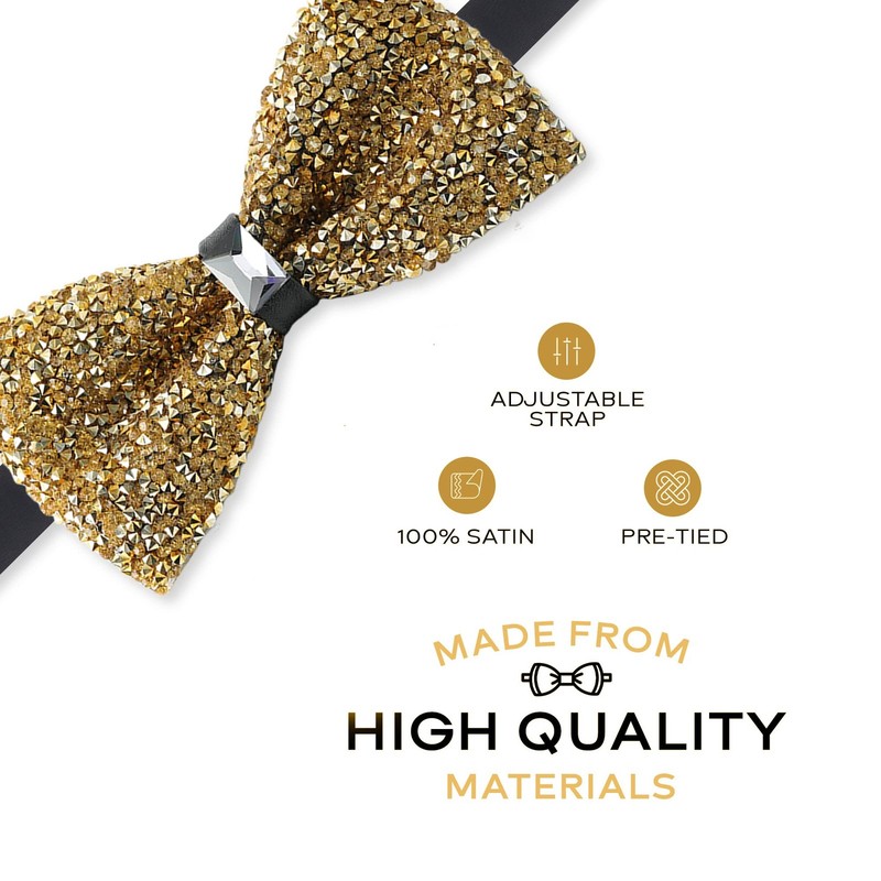 Gold Rhinestone Diamond Bow Tie - Pre Tied Sequin Bowties Length gallery