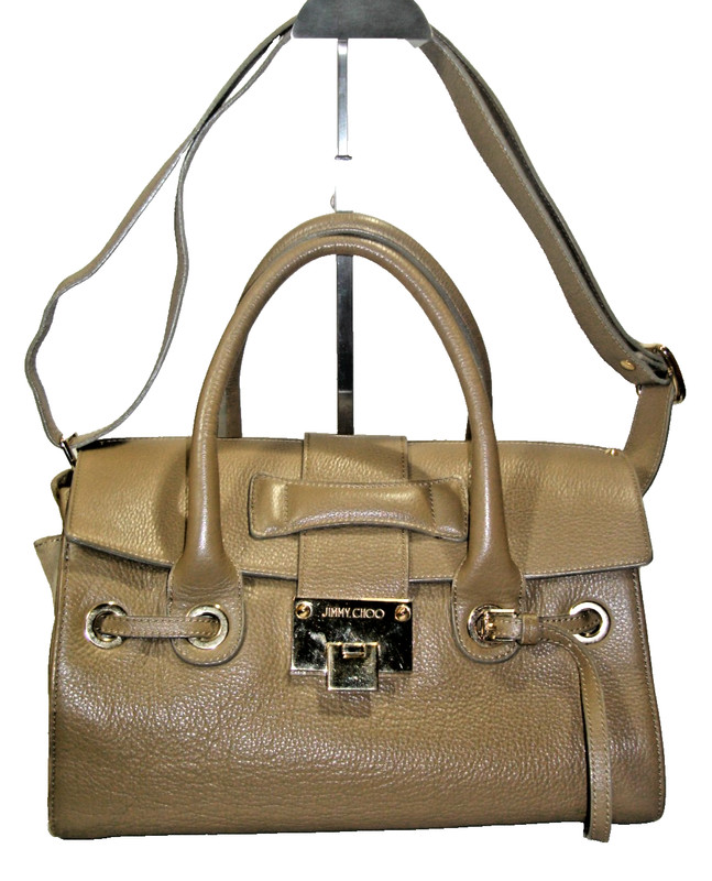 Jimmy Choo Stunning Rosalie Taupe Leather Suede Sides Satchel Shoulder Bag NrMNT