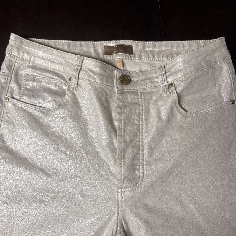 Kut from the Kloth Womens Charlize High Rise Cigarette Pants Shimmer Gold Sz 10 gallery