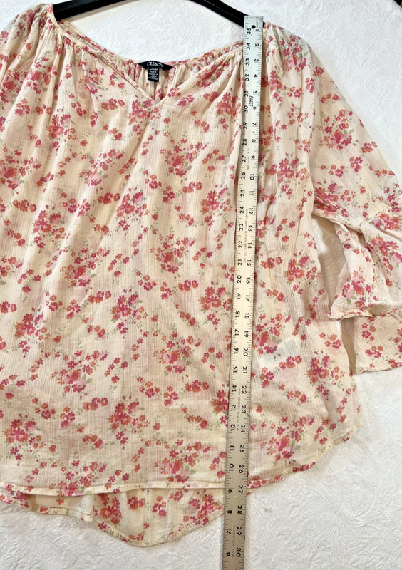 Chaps Floral Peasant Top Bell Double Ruffle Sleeves Size 1X Cotton Boho 004 gallery