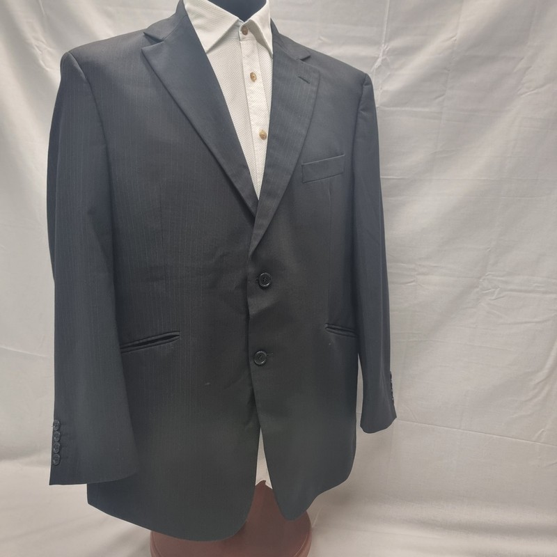 M&S SP Navy Charcoal PinStripe Suit Blazer Wool Blend 44 Chest Short
