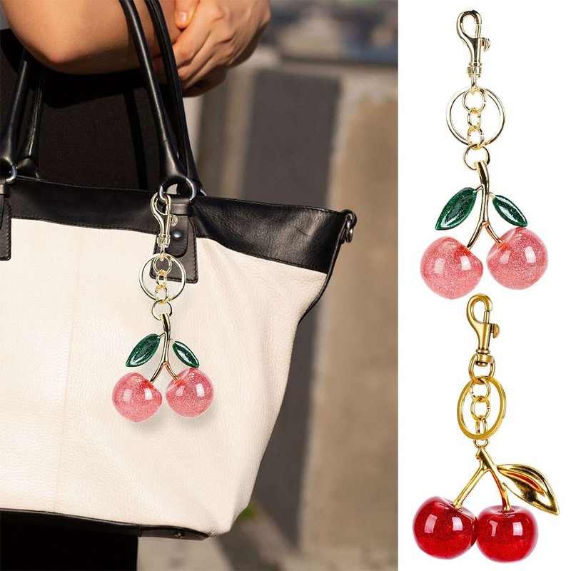 Cute Cherry Bag Charm KeyChain For Coach Glitter resin and metal Brass Key Chain gallery