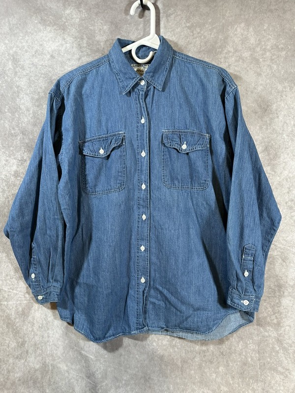 Vtg Andrews Blues Denim Jean Chambray Button Up Shirt Womens Medium