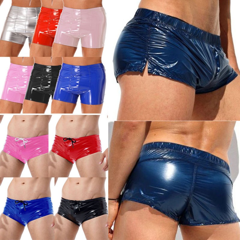 Men’s Shiny Boxer Shorts Briefs Split Side Elastic Underwear Beach Shorts Pants