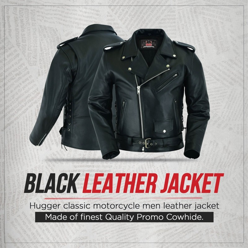 Men's Motorcycle Leather jacket Genuine Buffalo Skin Brando Style Black Biker gallery