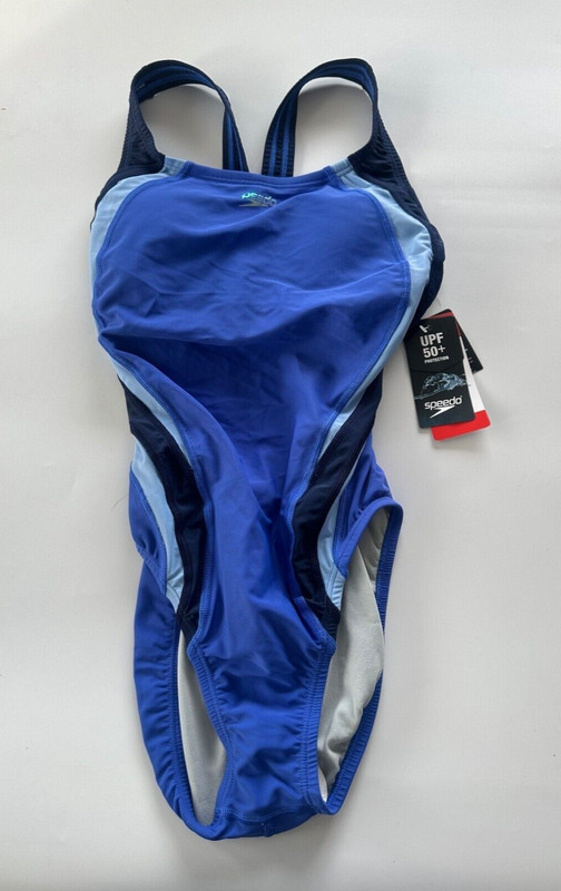 Speedo Size 6 Quantum Fusion Blue One Piece Swimsuit UPF 50 Stretch Swimsuit gallery