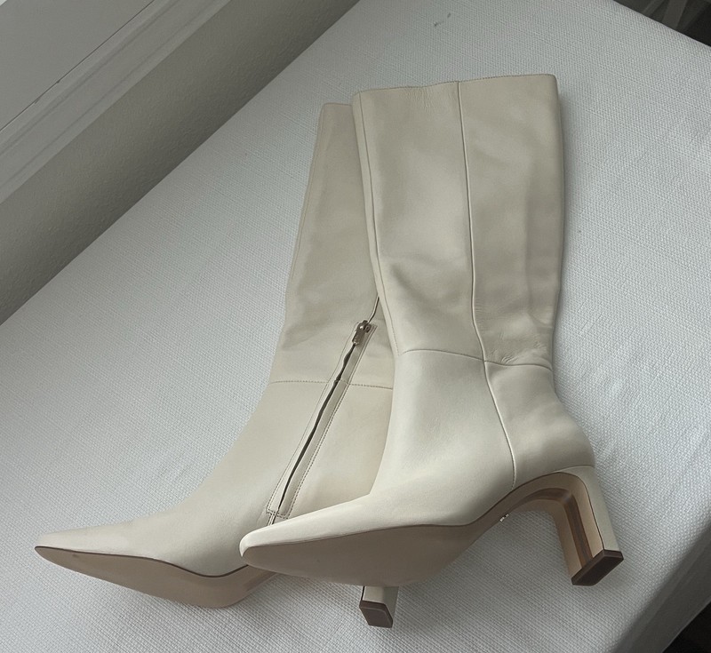 Sam Edelman Sylvia Knee High Boots Modern Ivory Leather Pointed Toe Heel Sz 10.5