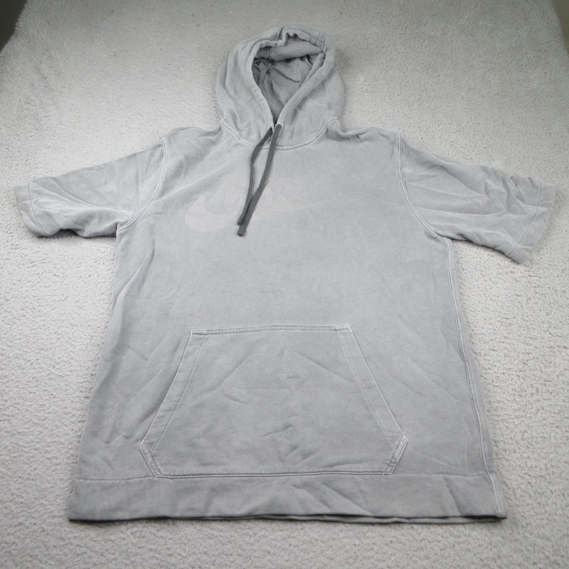 Nike Hoodie Mens Large Gray Cotton Short Sleeve Pullover Swosh Gym Sports