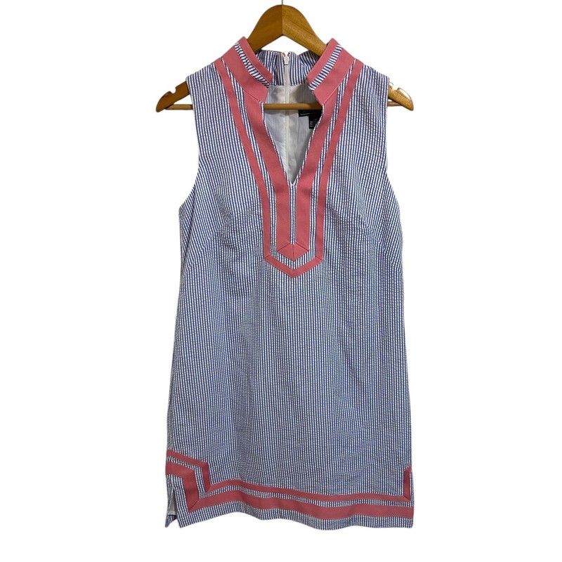 Jessica Howard Missy Seersucker Striped Pink Trim Sleeveless Mini Dress Size 10 gallery