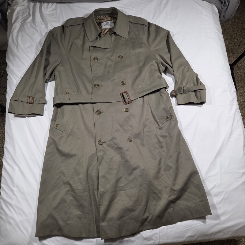 Vintage Aquascutum Aqua5 Trench Coat Large Khaki Belted Made in Canada
