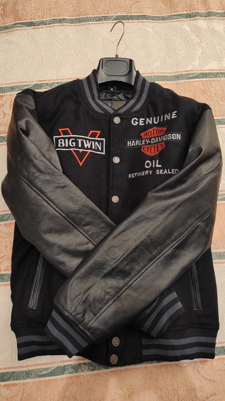 H.Davidson Mens V-Twin Varsity Leather Wool Jacket Letterman Bomber Style Jacket