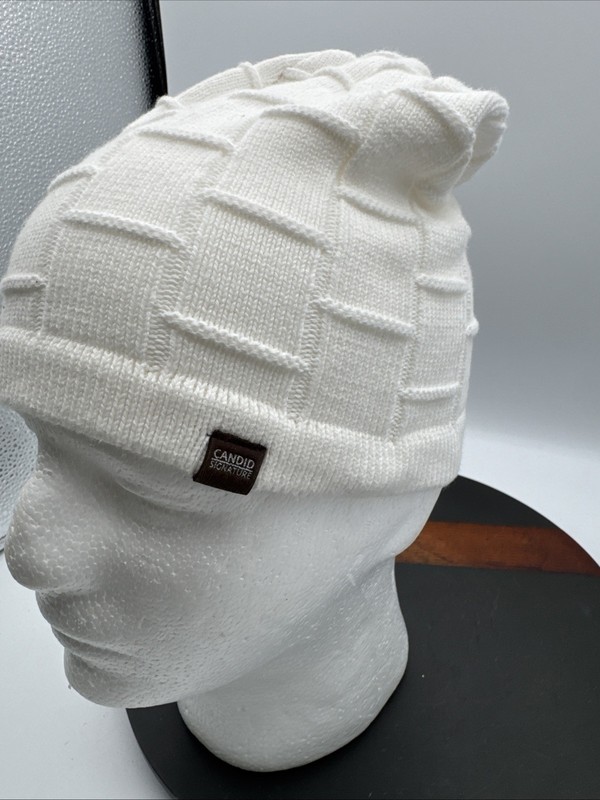 Candid Signature 100% Cotton Skull Cap Kufi Beanie Hats White Knit gallery