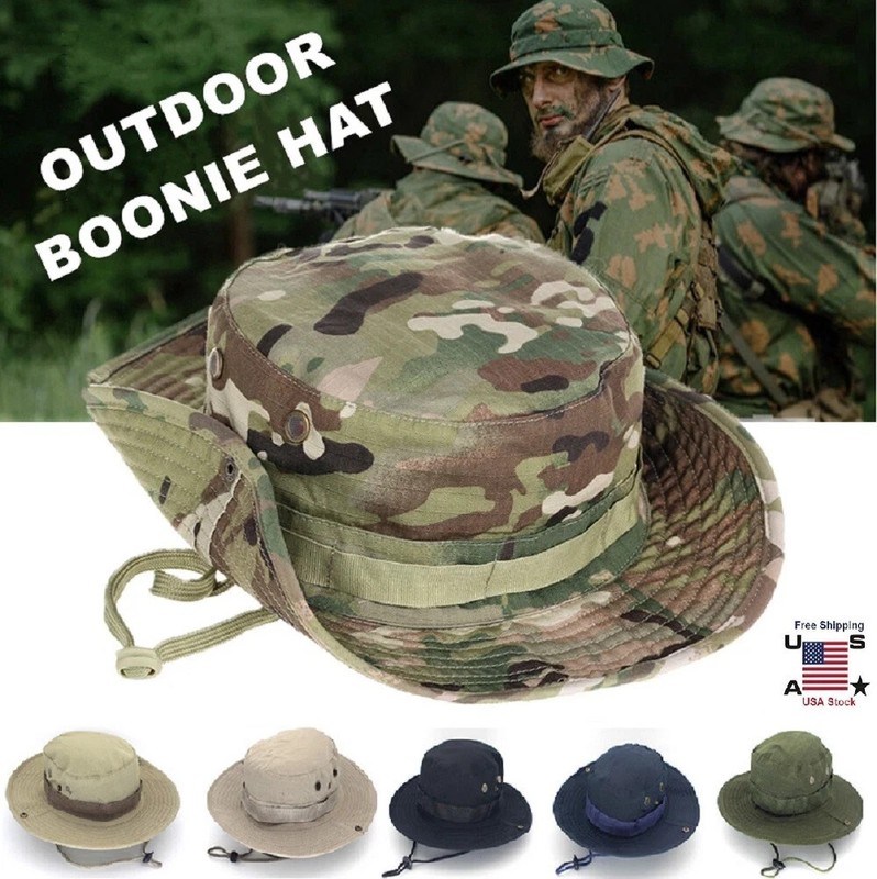 Tactical Boonie Hat Bucket Cap Military Camo Wide Brim Sun Bush Booney Fishing
