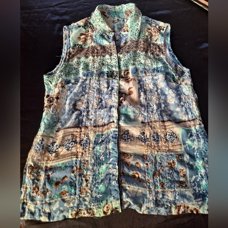 Agora Blue and Brown Patterned Blouse
