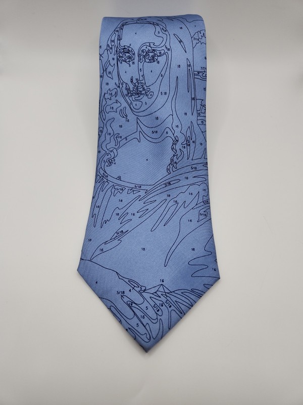 Josh Bach Mona Lisa Paint By Numbers Necktie 100% Silk Blue Art Novelty Vintage