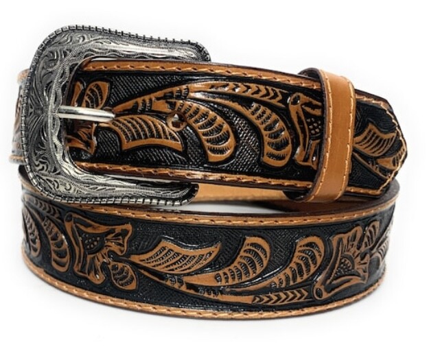 EMBOSSED WESTERN LEATHER BELT COWBOY RODEO CASUAL LEATHER BELT FLORAL EMBOSSED gallery