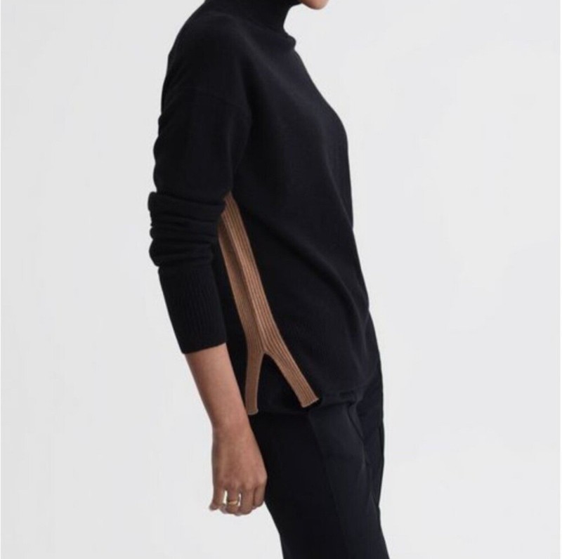 Reiss Wool & Cashmere-Blend Sweater Black/Tan Sz L