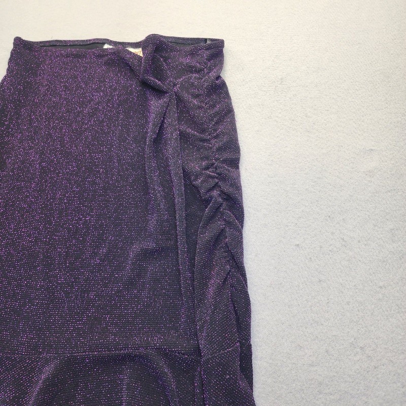 VTG Serendipity Maui Purple Metallic Shimmer Ruched Ruffle Mermaid Midi Skirt M gallery