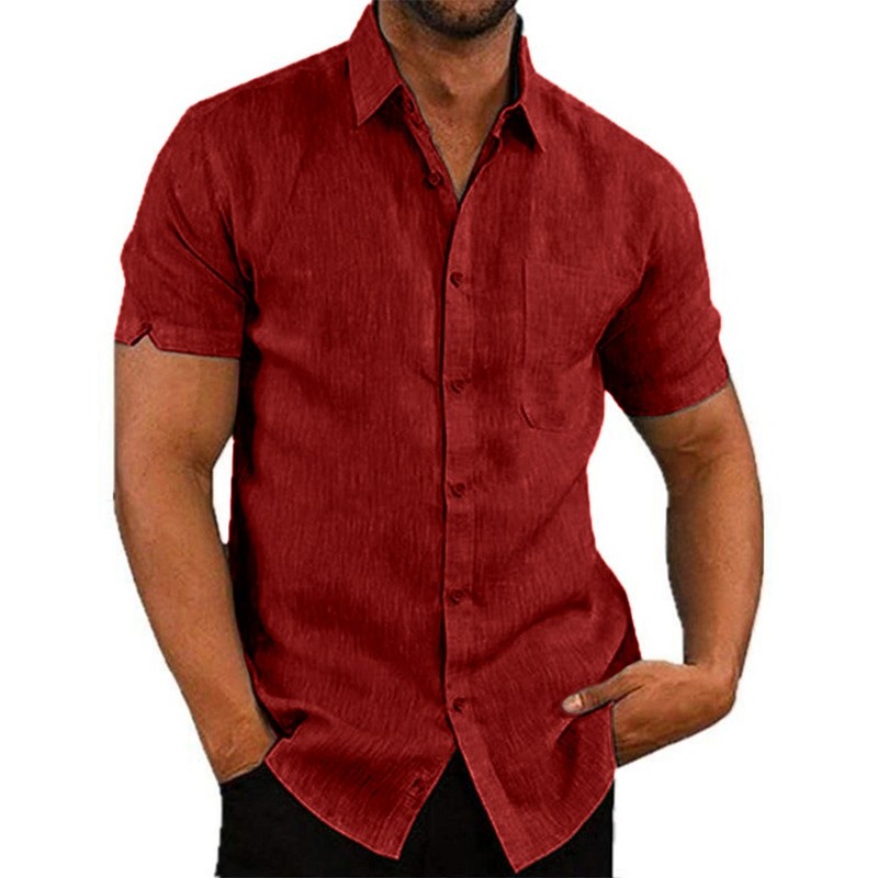 Mens Solid Short Sleeve Button Turn Down Collar Casual Blouse Casual T-shirt Top gallery