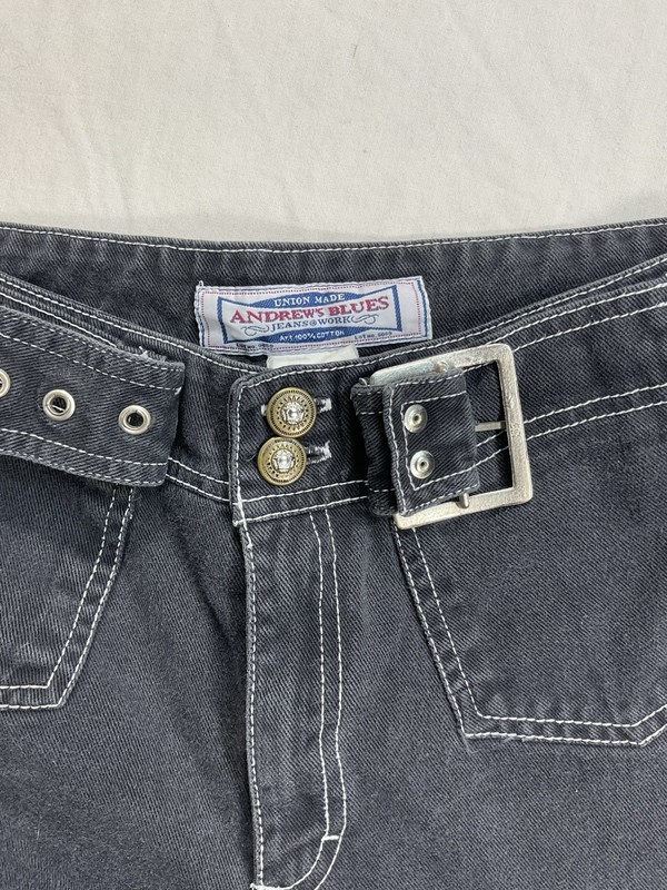 Andrew's Blues Women's Black Denim Wide-Leg Jeans Buckle/Button Pockets Size 7/8 gallery