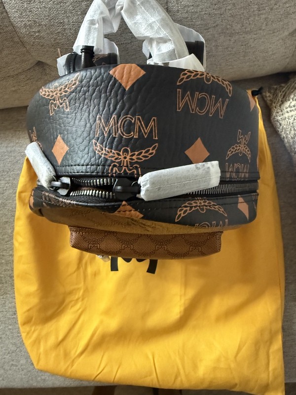 NEW MCM Stark Backpack Mini Cognac Visetos Leather Trim Small Backpack w/ Dust B gallery