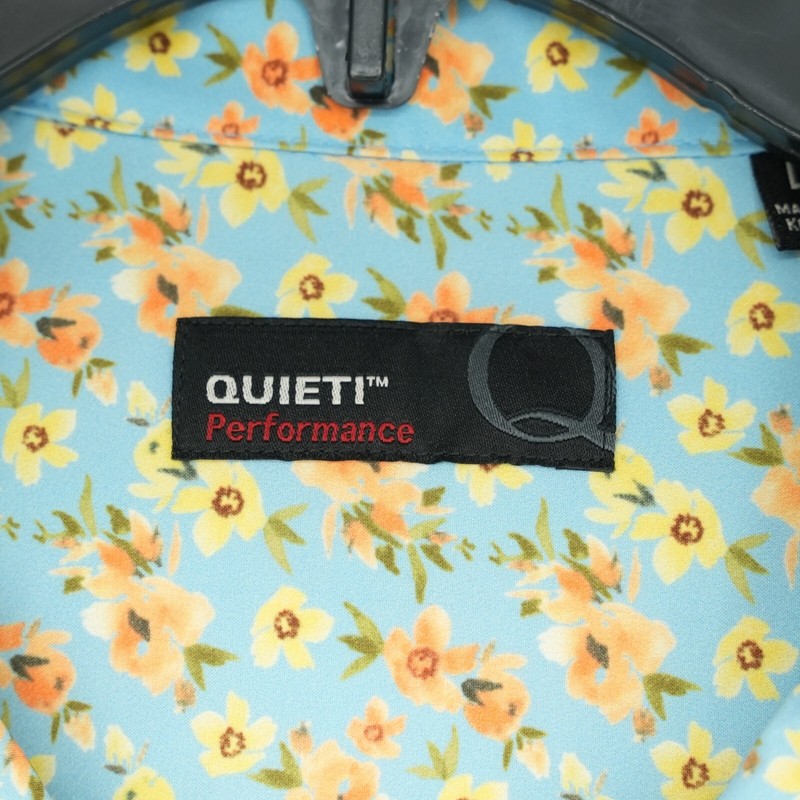 Quieti Performance Short-Sleeve Shirt L Blue Yellow Floral Stretch NWT $115 gallery