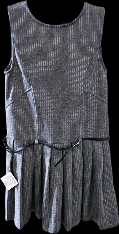 Zara Women’s Gray Ribbed Pleated Belted A-Line Dress S Knee Length