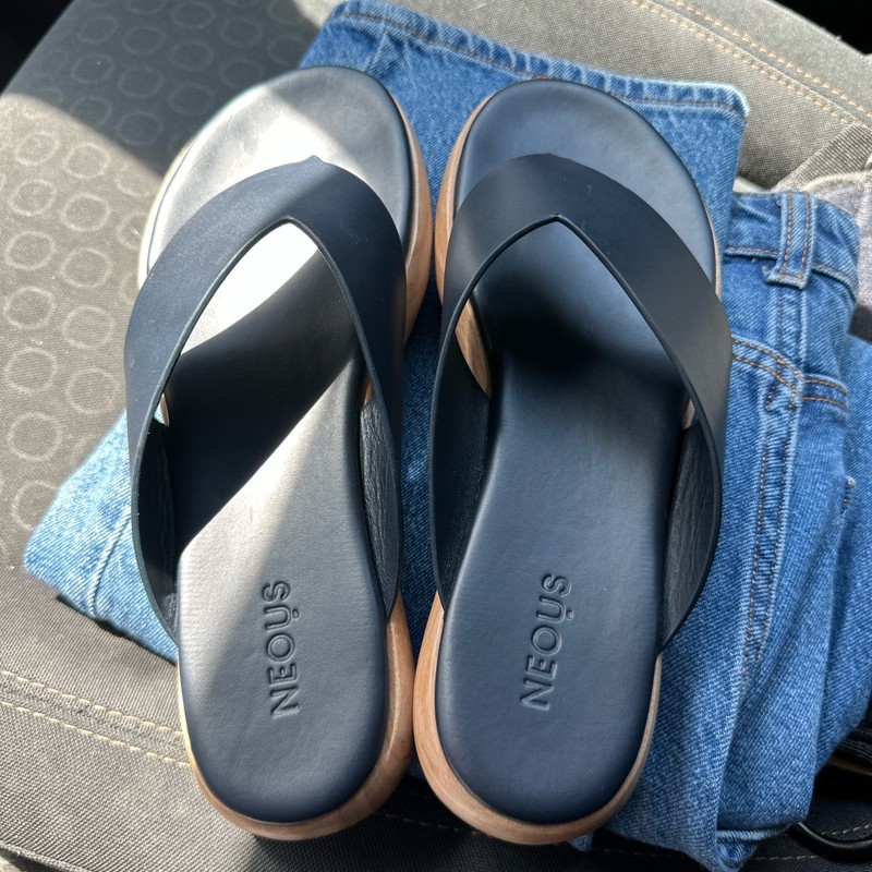 neous sandals wood block sole with Italian leather upper gallery