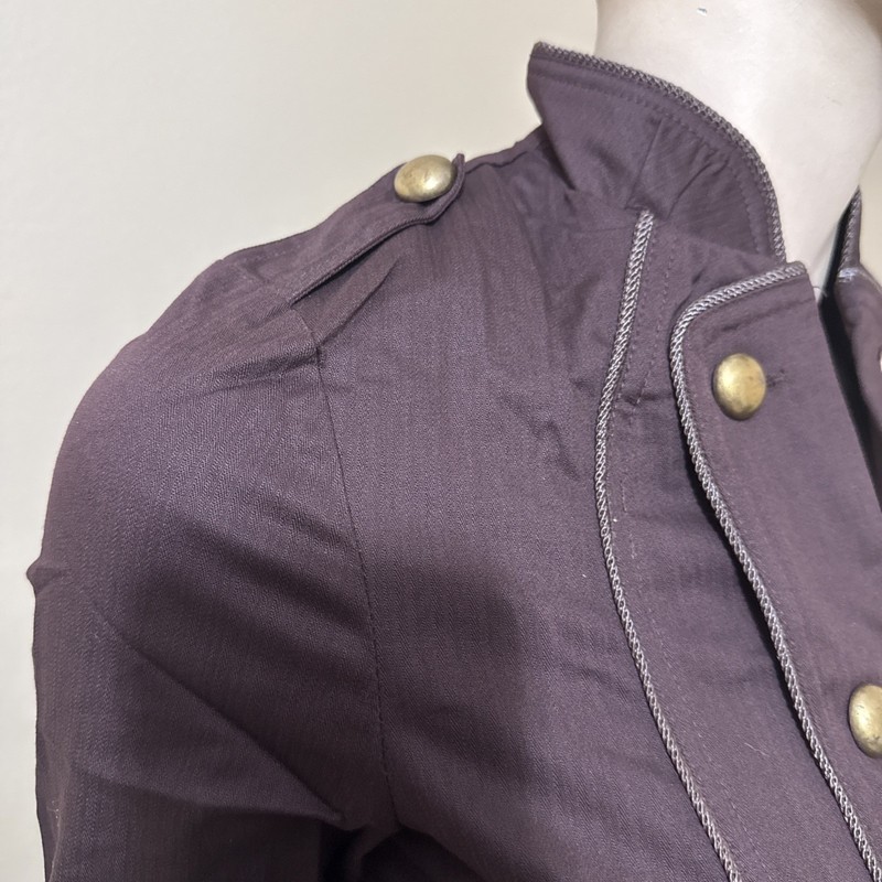 Women’s Brown Cotton Casual Stretch Slim Unlined Metal Button Hook Size L Jacket gallery