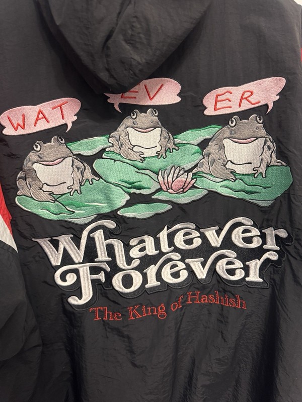 Whatever Forever Men’s L Hooded Zip Windbreaker Jacket embroidered Frog Logo
