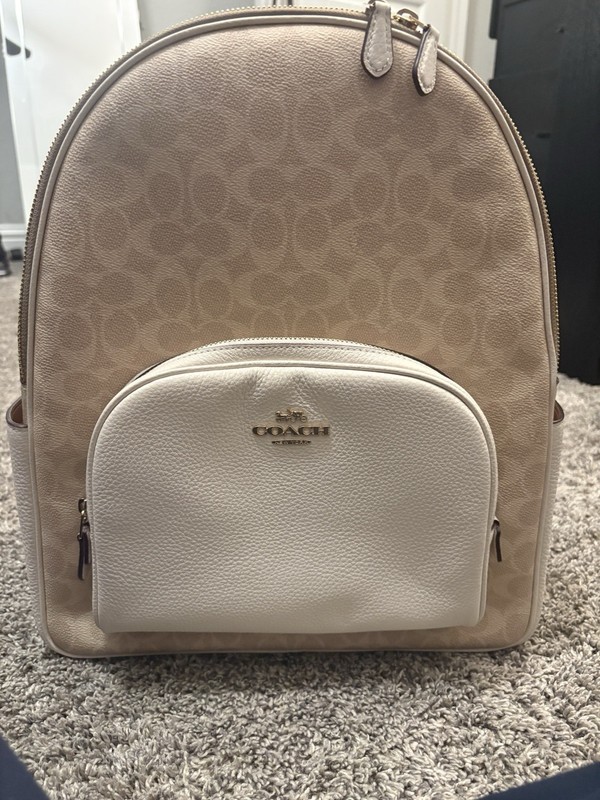 Coach Signature Court Large Backpack Sand/Chalk Zip Closure Gold Hardware
