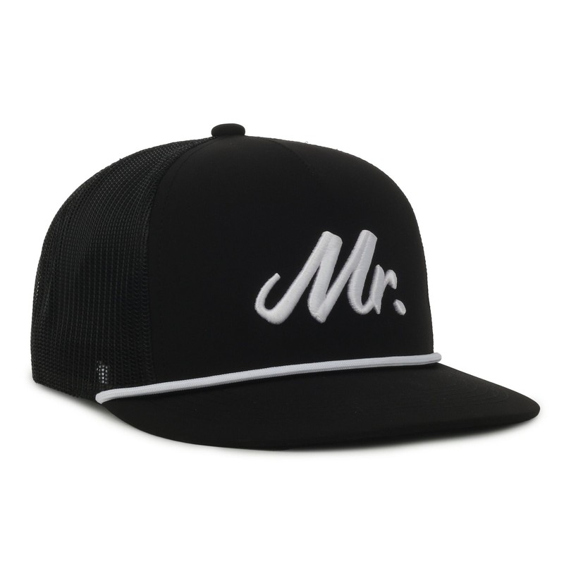 Outdoor Cap Black Mr. Wedding Text Graphic Trucker Hat, Premium Pongee Mesh Back gallery
