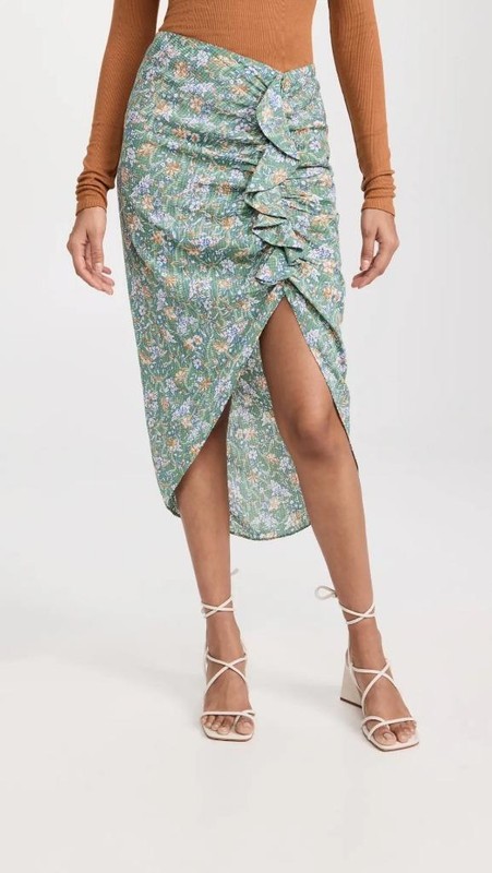 $298 – VERONICA BEARD Hazel Ruffle Asymmetric Skirt in Seafoam Multi Size XL