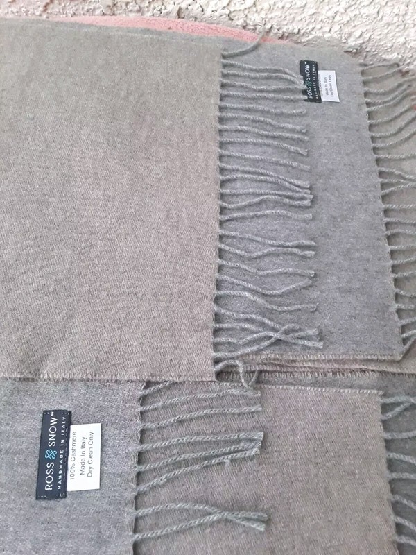 ROSS& SNOW 100% CASHMERE UNISEX INVERNO SCARFS TAUPE/GREY ITALY 12″× 68″ $45 EA