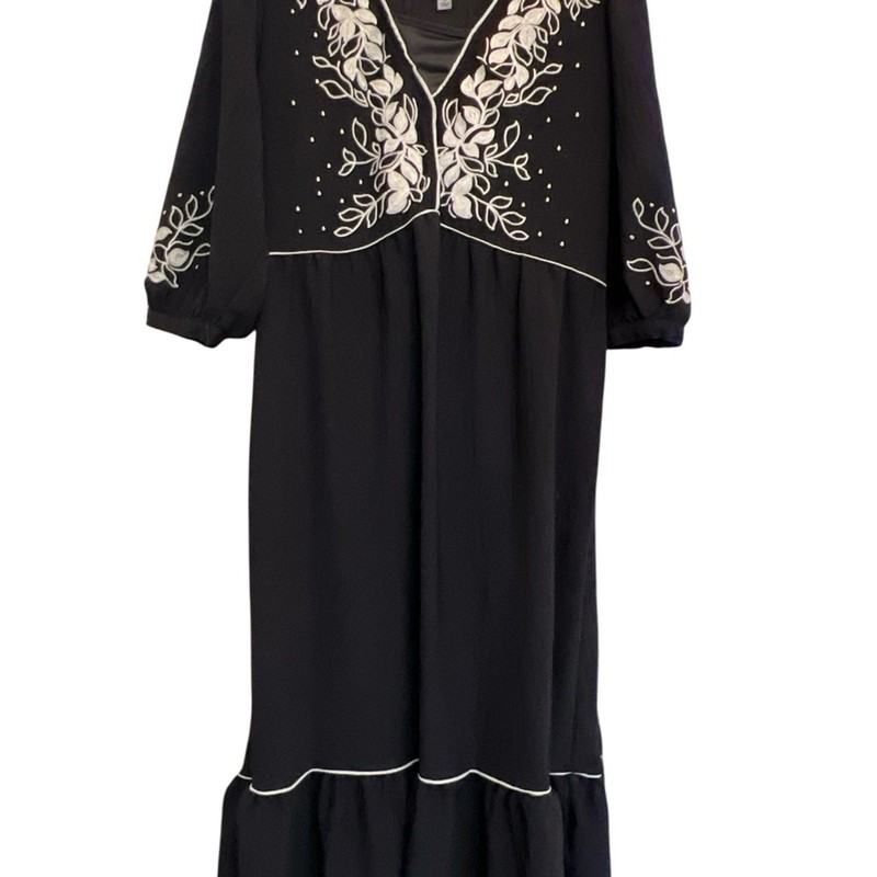 Figueroa & Flower Embroidered Boho Midi Dress Black Size Small gallery